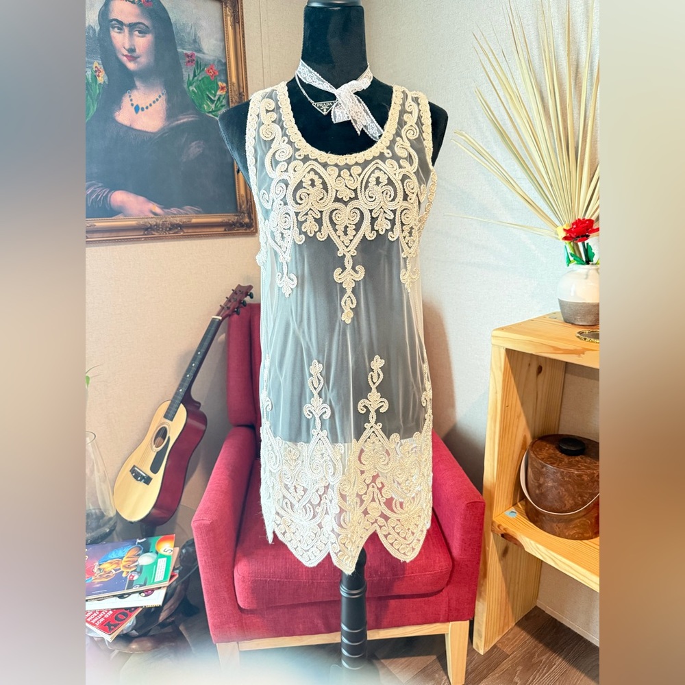 Pretty Angel Ivory Lace Sheer Overlay Top